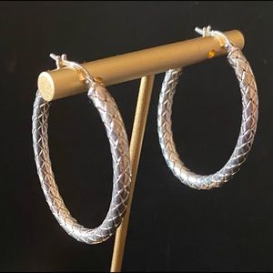 Sterling Silver textured Semi  Oblong Earrings